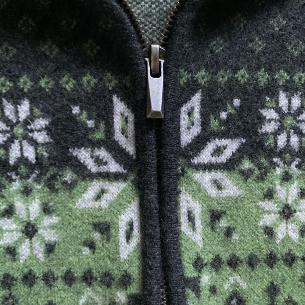 Neve Fair Isle Wool Sweater Womens S Green Black Nordic Knit Double Zip Cardigan - Picture 4 of 13